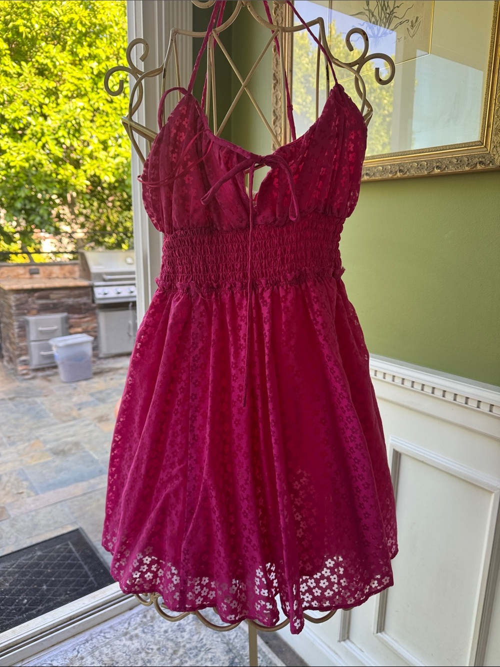 Urban Outfitters Fuchsia Floral Eyelet Mini Dress